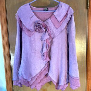 CoVelo Lavender Layered Ruffled Shirt in Linen and Silk  - Sz 14